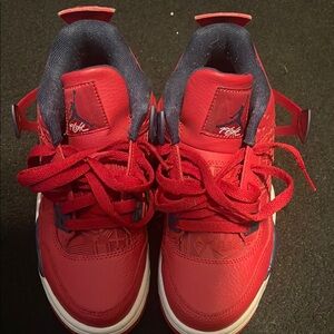 Red and Blue Sneakers with Smooth Upper and White Sole